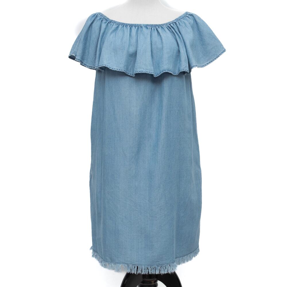 Beach Lunch Lounge Tova Off the Shoulder Chambray Frayed Hem Dress Size Small